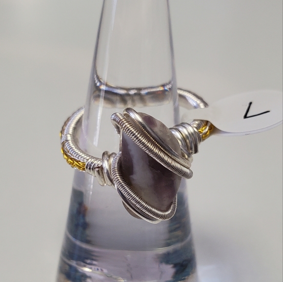 "Dream Stripes" Dream amethyst handmade wire wrap ring size 7 - Picture 2 of 7